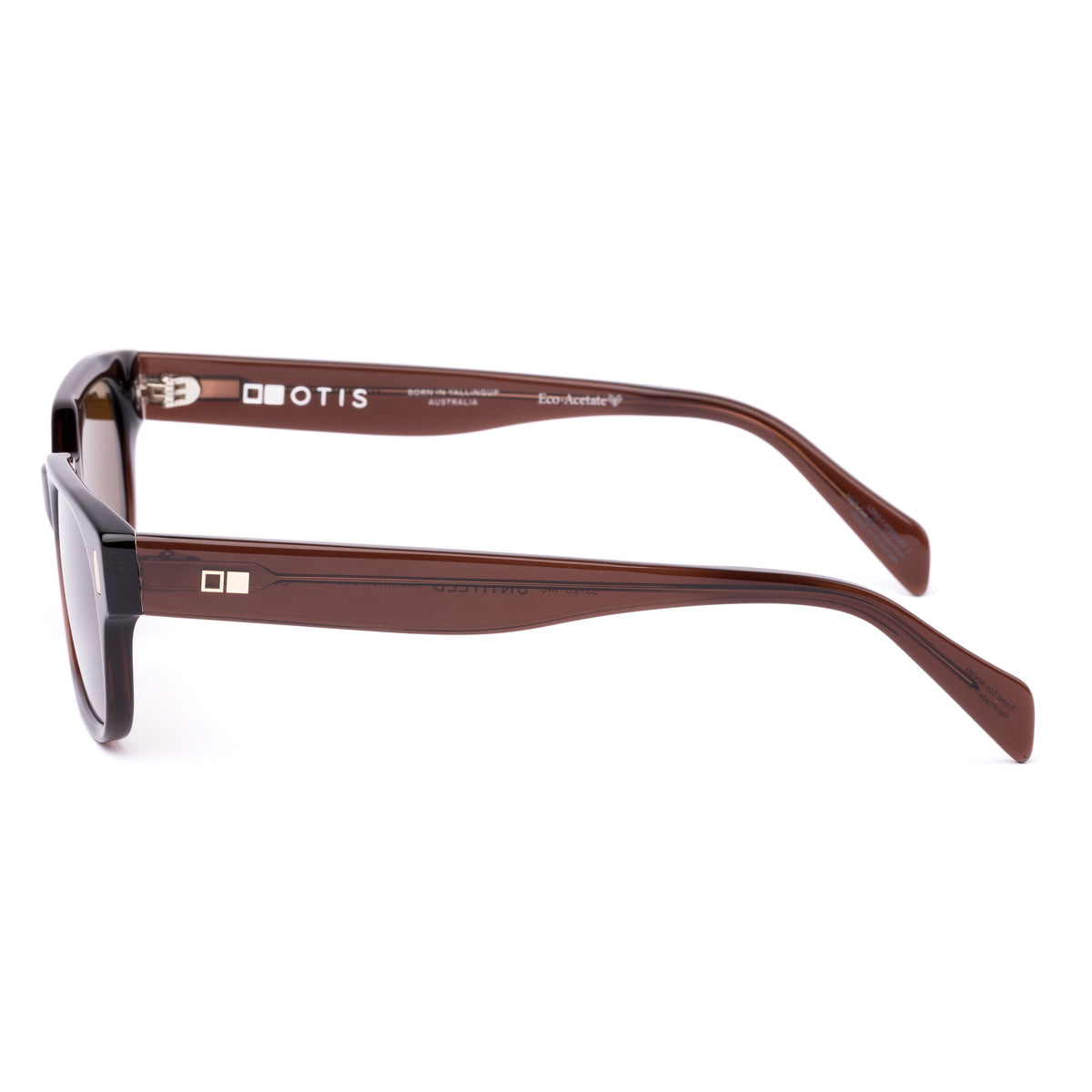 Otis Untitled Sunglasses in Eco Crystal Copper / Brown Polar, folded view