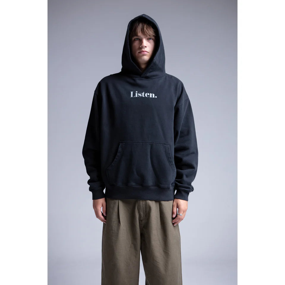 Listen - Logo Hood - Washed Black