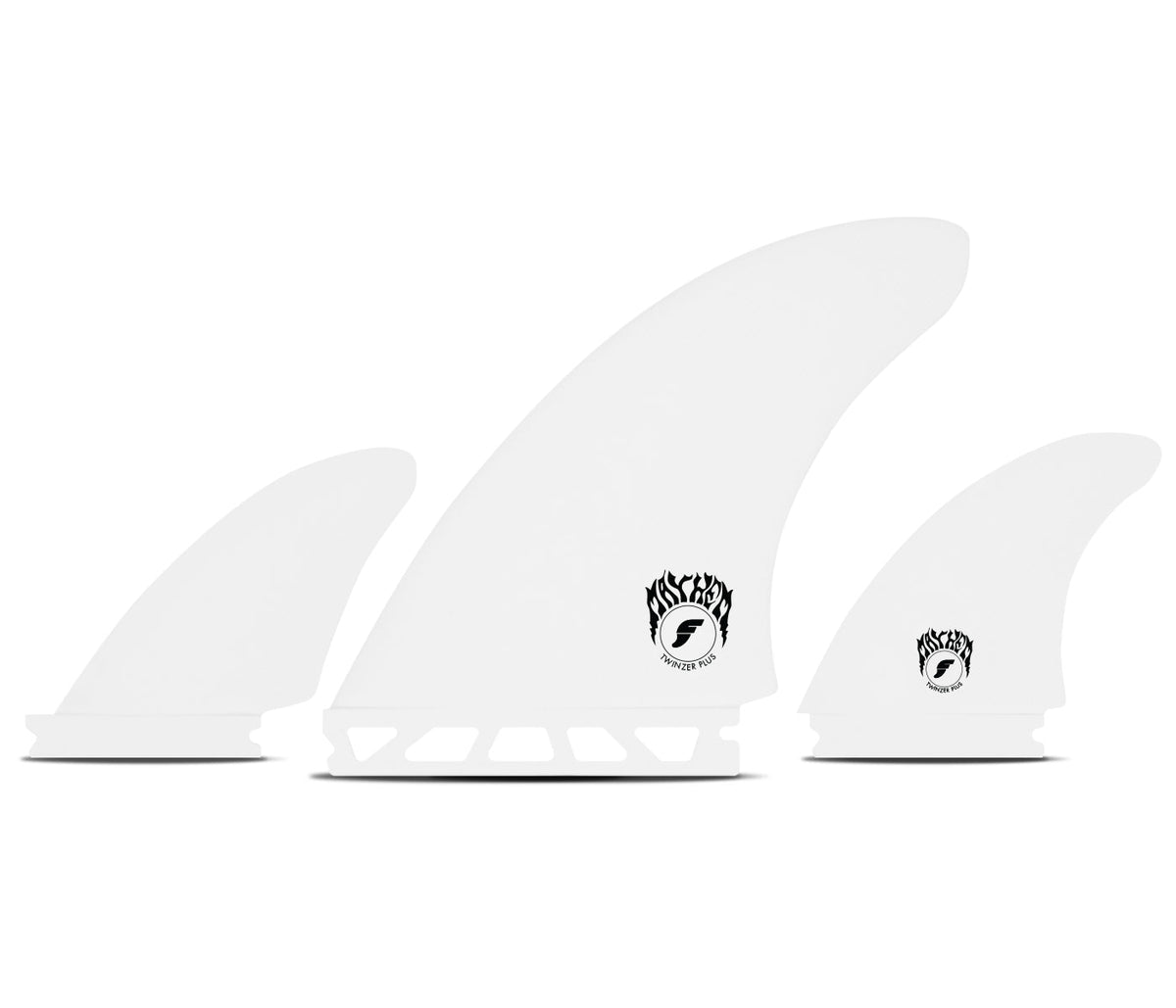 Futures Mayhem Twinzer+ Fiberglass (L) in White, side fin