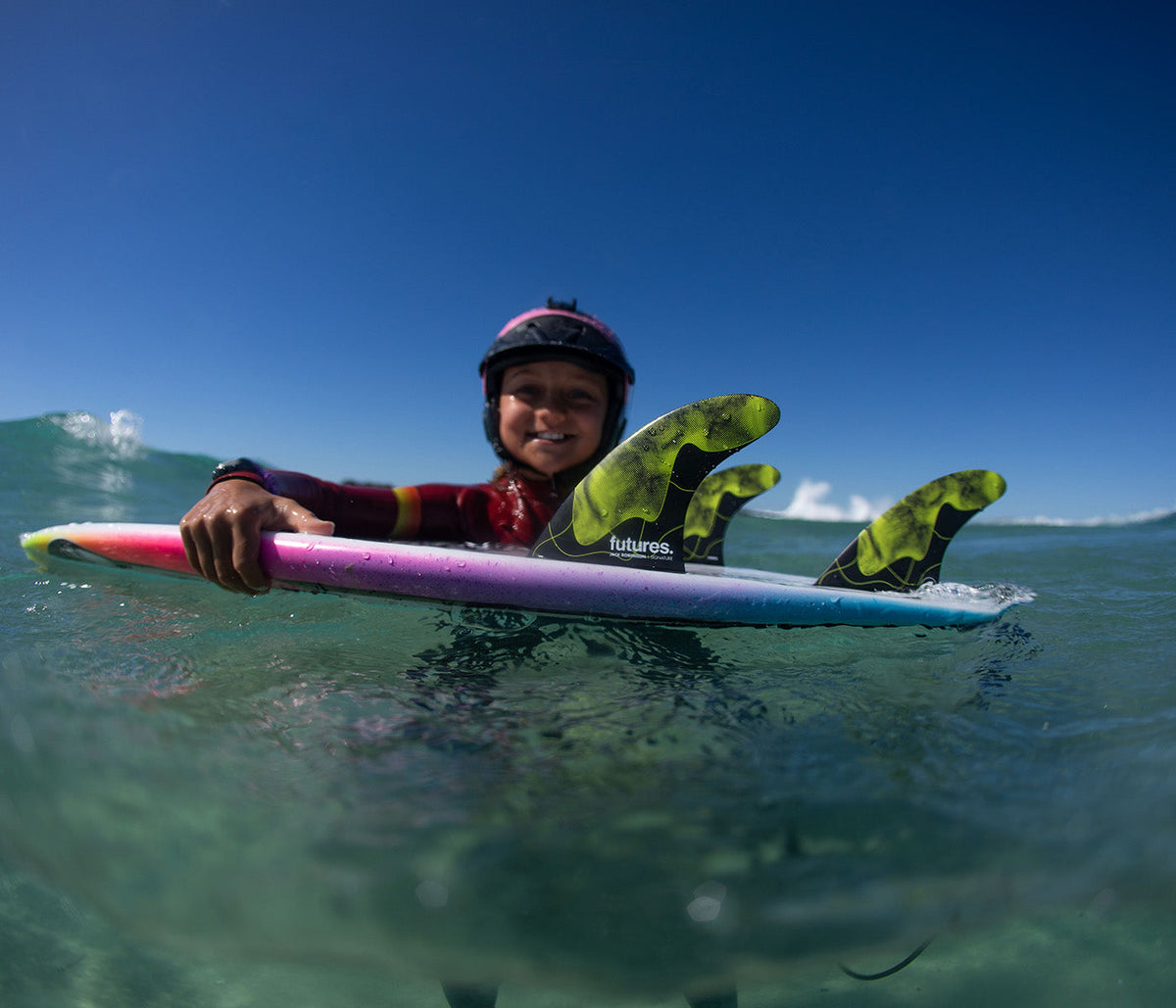 Futures Jack Robinson Signature Honeycomb Grom Thruster (XS) in Yellow, in board