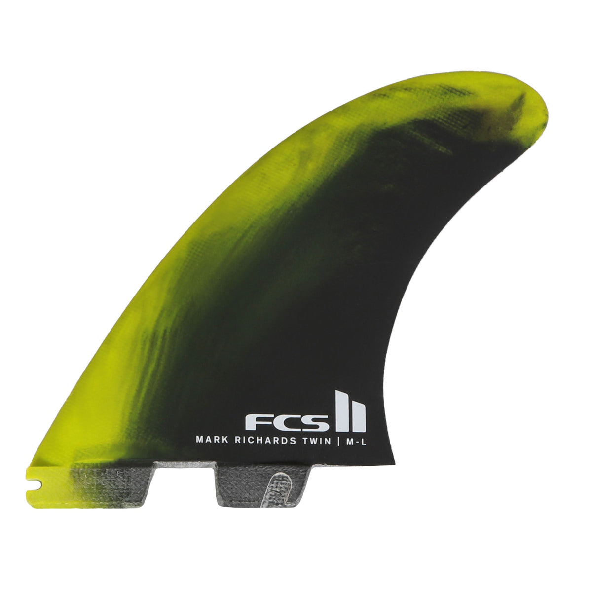 FCS II Mark Richards PC Twin + Stabiliser Fins Cyber Lime/Black