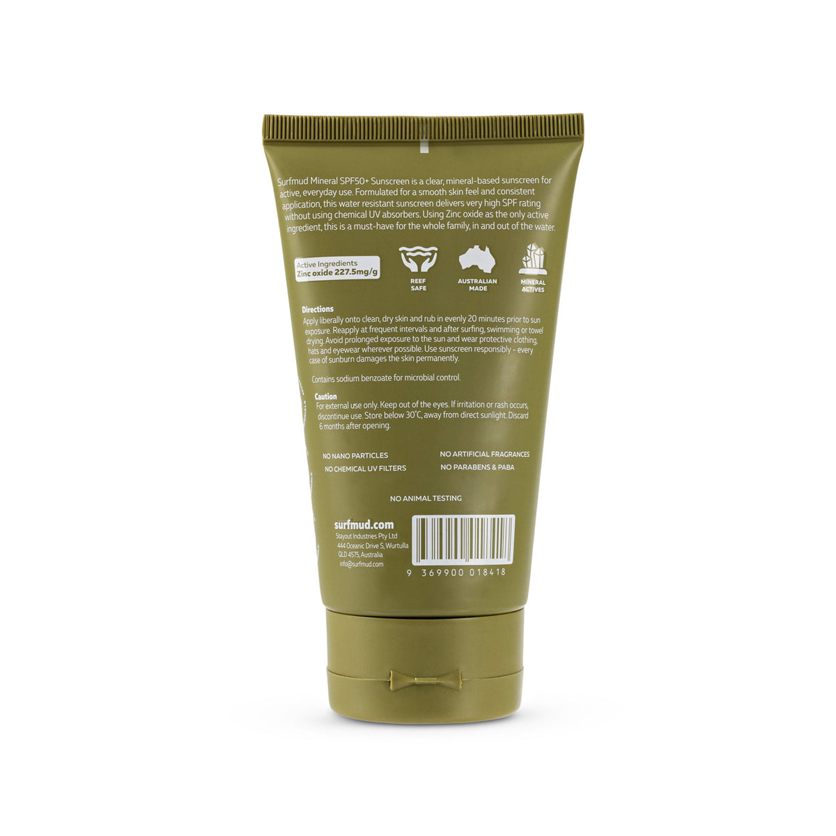 SurfMud Mineral Sunscreen SPF50+ 125g back