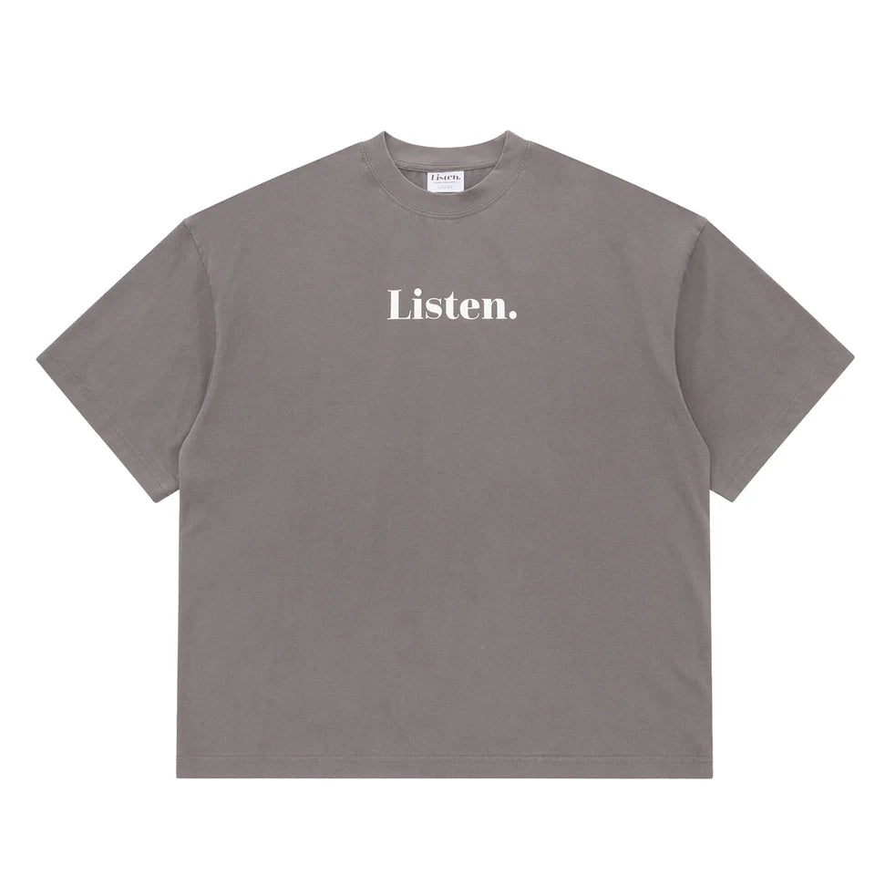 Listen - Contrast Logo Tee - Washed Grey