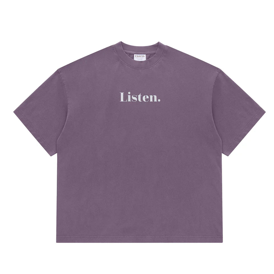Listen - Contrast Logo Tee - Washed Plum