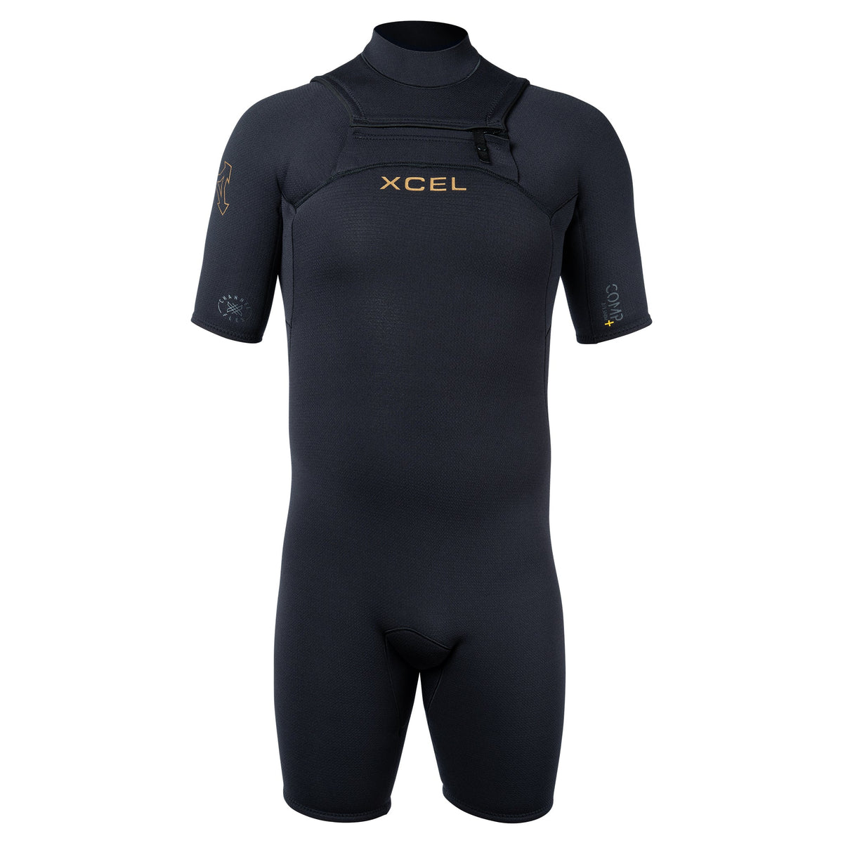 Xcel Mens Comp+ Short Sleeve Springsuit 2/1.5mm in Black, front view
