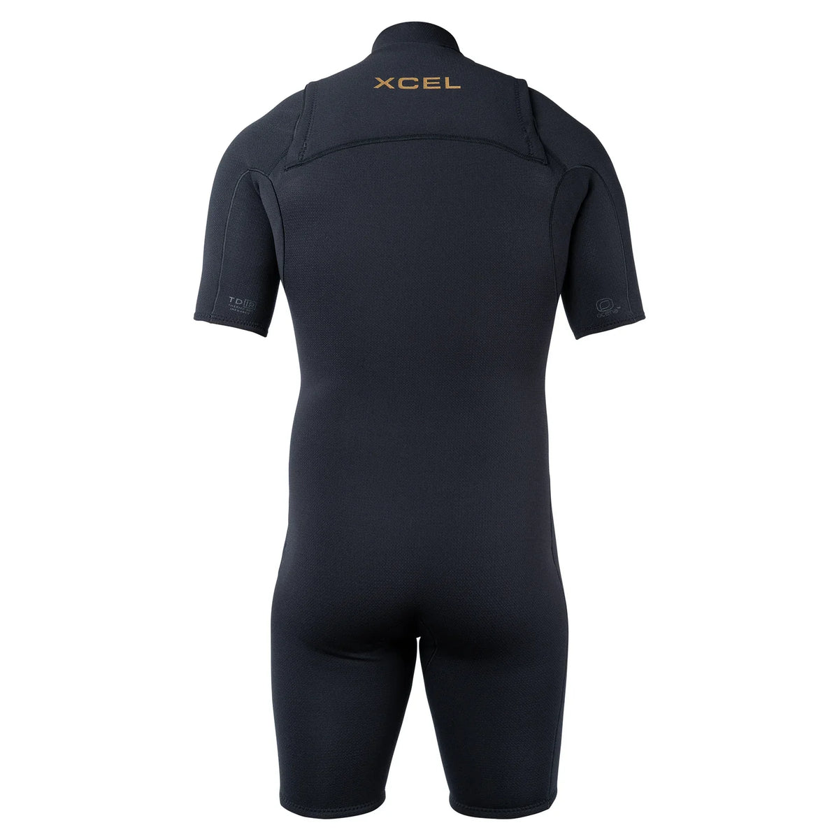 Xcel Mens Comp+ Short Sleeve Springsuit 2/1.5mm in Black, back view