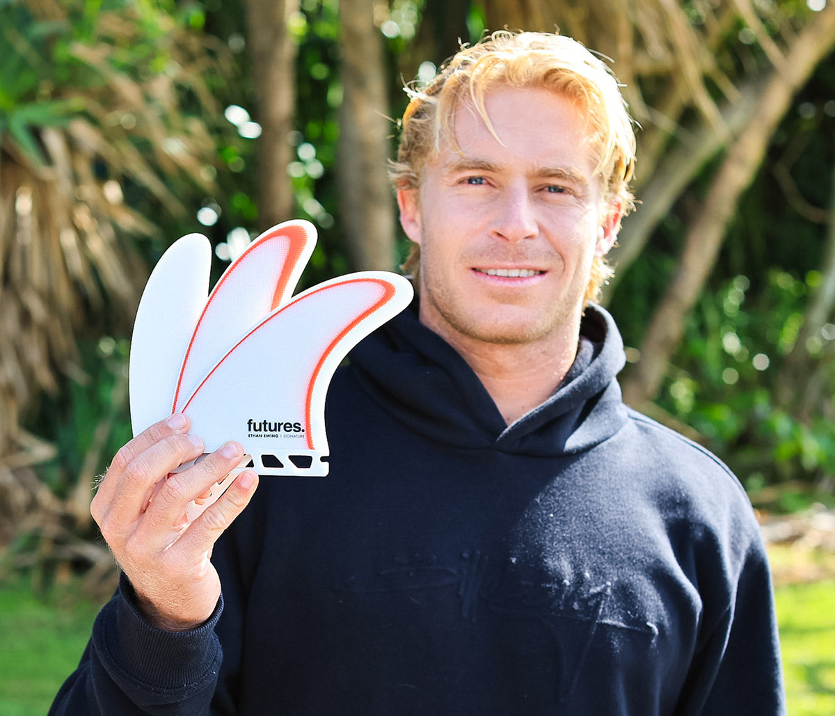 Futures Ethan Ewing Signature Fiberglass Thruster (L) in White/Red, detail